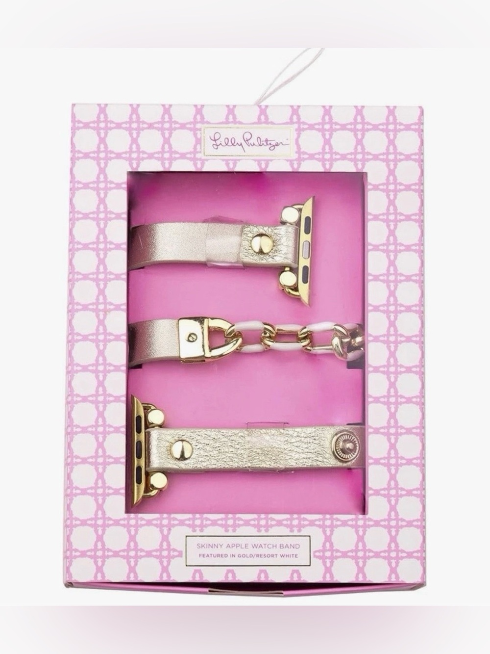 Lilly Pulitzer Skinny Leatherette Watch Band with Chain, Gold & Resort White